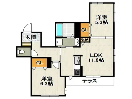 シャーメゾン宝塚小林(2LDK/1階)の間取り写真