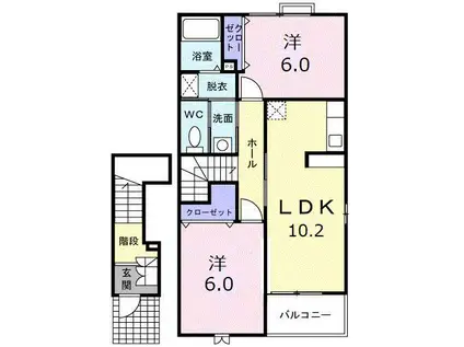 ボナール・ヌーボゥー(2LDK/2階)の間取り写真