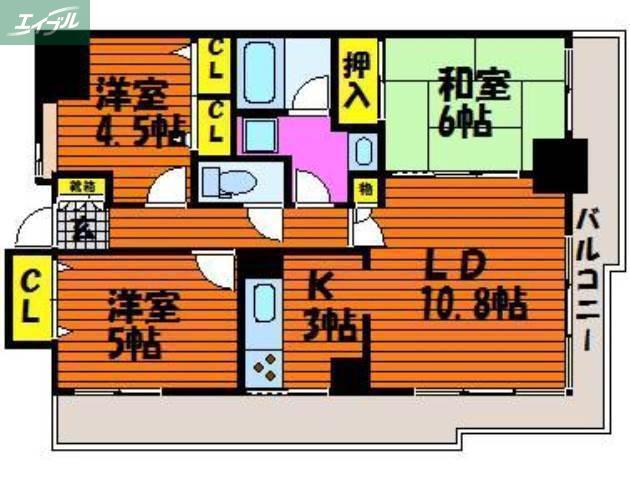 ファミールタワープラザ岡山(3LDK/26階)の間取り写真