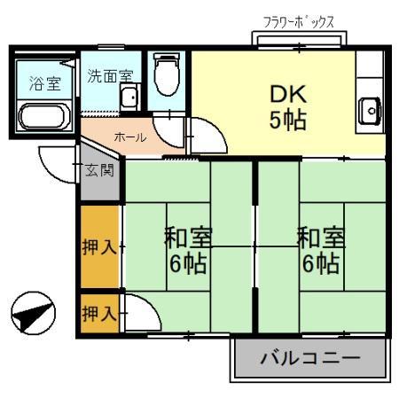 カーサ・カタタ(2DK/2階)の間取り写真