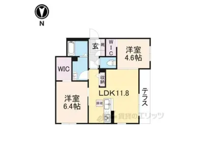 WINGⅢ花園(2LDK/1階)の間取り写真