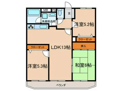 NKダイアパレス有松(3LDK/3階)の間取り写真