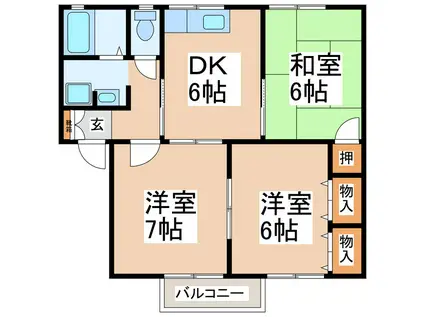 セジュール・柊 B棟(3DK/2階)の間取り写真