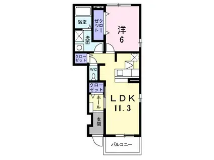 ヴァーチュ A(1LDK/1階)の間取り写真