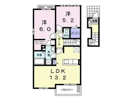 エスペランサ樋之口 A(2LDK/2階)の間取り写真