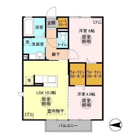 カーサR・T C(2LDK/2階)の間取り写真