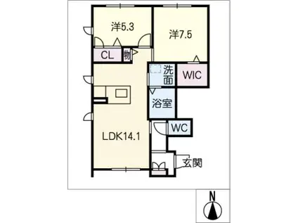 グラマシー南川(2LDK/1階)の間取り写真