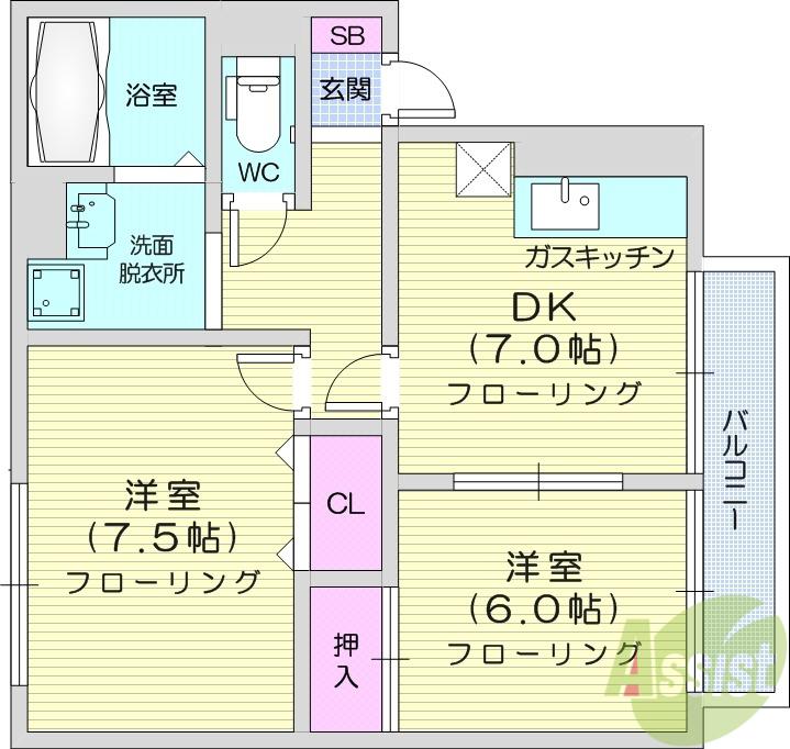 クレセントガーデンⅢ(2DK/1階)の間取り写真