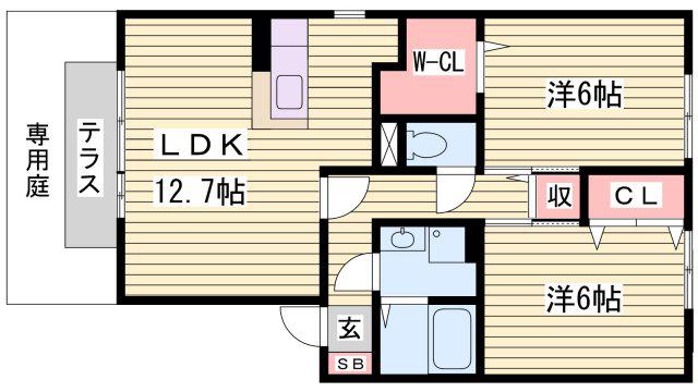 グリーンフィールズ阿成(2LDK/1階)の間取り写真