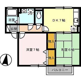 サンハイム撫川A棟(2DK/2階)の間取り写真