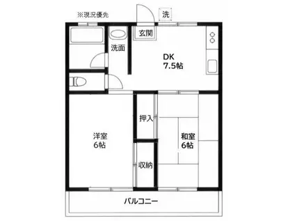 アズマハイツII(2DK/1階)の間取り写真