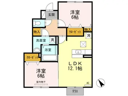 サンブランシュプレイスB棟(2LDK/1階)の間取り写真