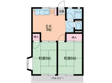 シティハイムイカダII(2DK/2階)の間取り写真