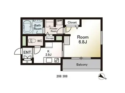 シャーメゾンゆめが丘壱番館(1K/2階)の間取り写真