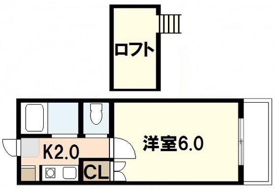 ユーハイム緑井B(1K/2階)の間取り写真