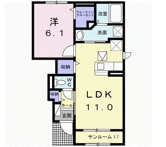 ミストラル(1LDK/1階)の間取り写真