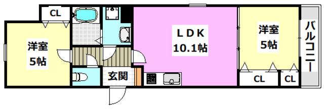 セレニティ豊川A棟(2LDK/2階)の間取り写真