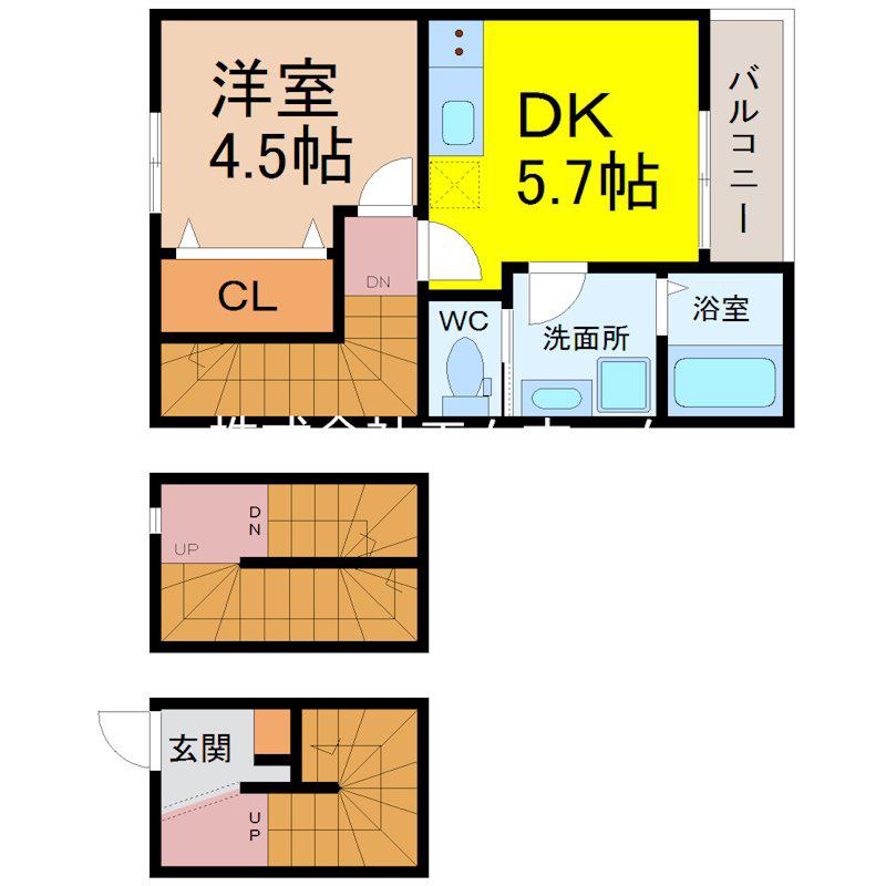 WISTERIAII(1DK/3階)の間取り写真
