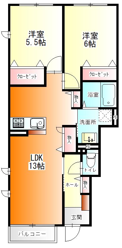 COCOON PALACE D(2LDK/1階)の間取り写真