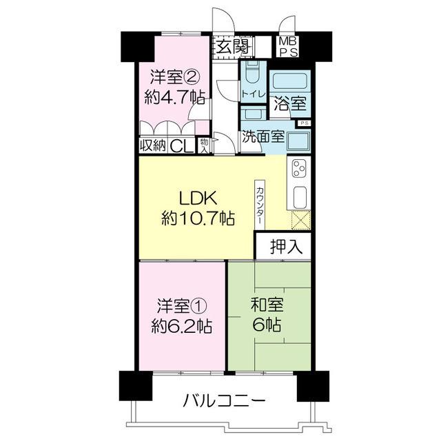 朝日プラザCITY ウエストヒル神戸 A(3LDK/6階)の間取り写真