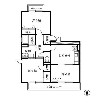 オーシャンヒルズ B(3DK/2階)の間取り写真