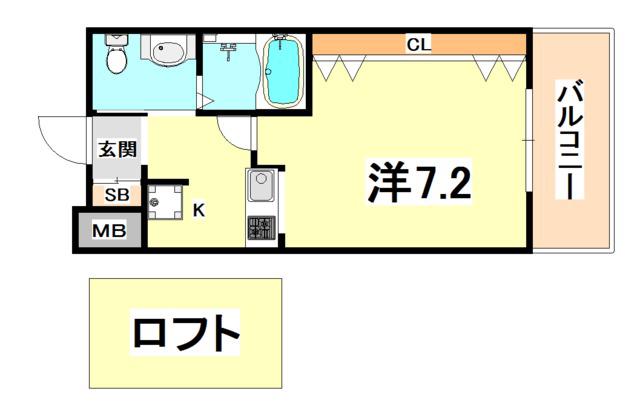WOB六甲道(1K/8階)の間取り写真