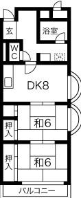 惣町サンハイツ1号棟(2LDK/3階)の間取り写真