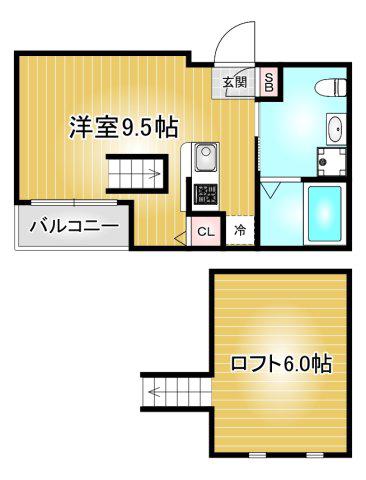アパートメントK(1K/2階)の間取り写真