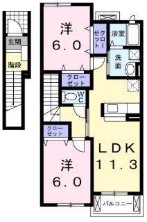 プレジールB(2LDK/2階)の間取り写真
