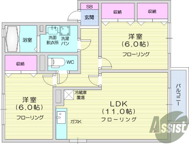 サンヒルズ松森B(2LDK/2階)の間取り写真