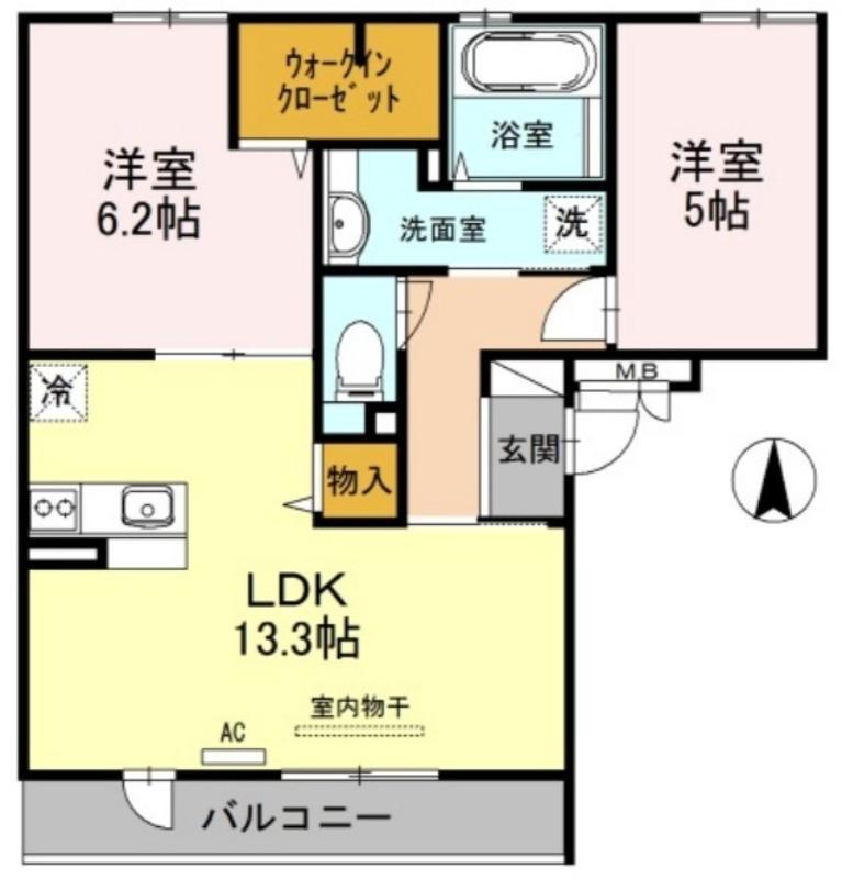 フェルメ天美(2LDK/2階)の間取り写真