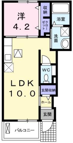 グラチチュードI(1LDK/1階)の間取り写真