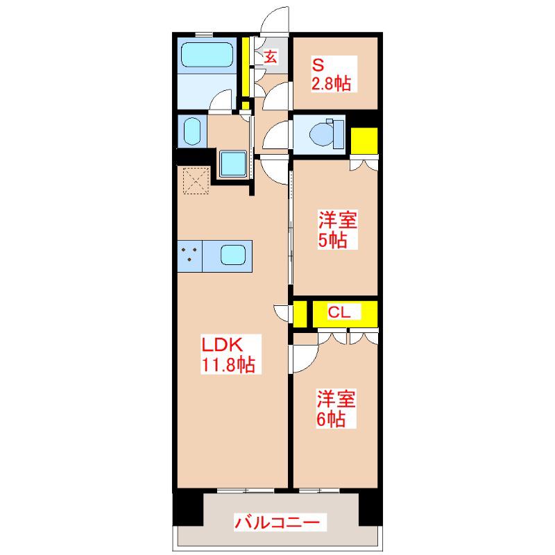 MJR鹿児島中央駅前 THE GARDEN(2SLDK/8階)の間取り写真