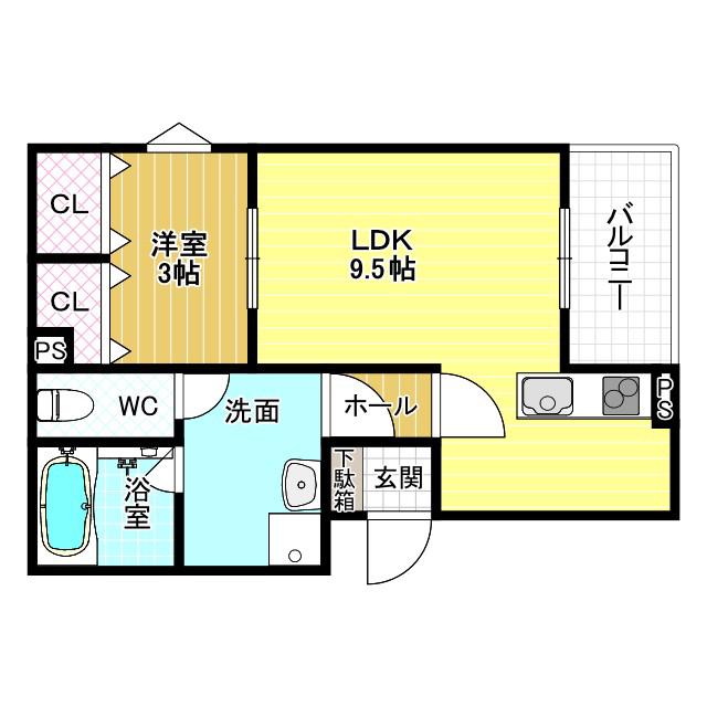 FSTYLE恵我之荘(1LDK/1階)の間取り写真