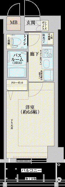 エステムコート三宮イーストⅡリベルテ(1K/2階)の間取り写真