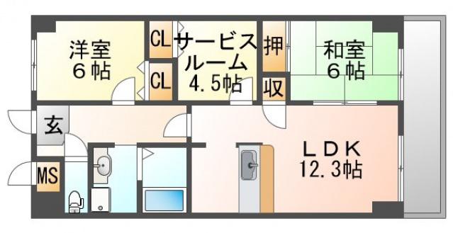 メゾンドール南千里(2SLDK/5階)の間取り写真