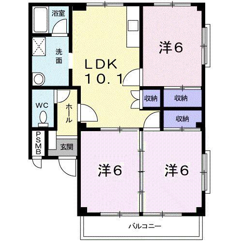 グリーンハイツ吉田(3LDK/2階)の間取り写真