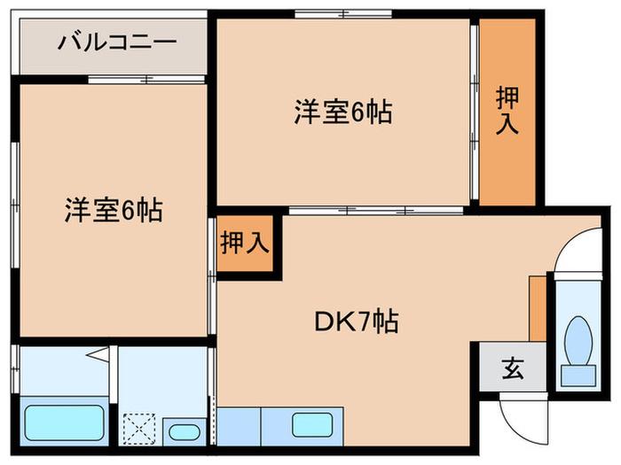 Mステージ紫原(2DK/1階)の間取り写真