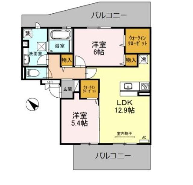 サニーヒルズ 泉大津 A棟(2LDK/1階)の間取り写真