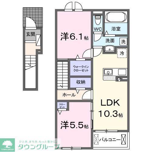 東武越生線 武州唐沢駅 徒歩6分 2階建 築3年(2LDK/2階)の間取り写真