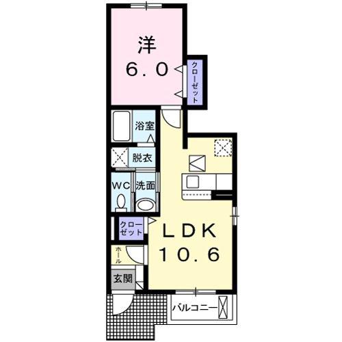 ヴィラ・大堀端A(1LDK/1階)の間取り写真
