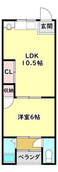 岡野マンション(1LDK/2階)の間取り写真