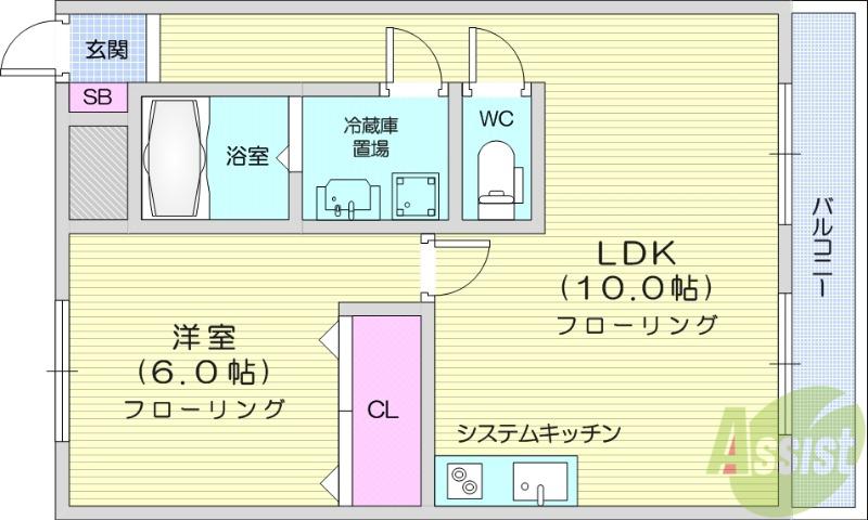 富谷レジデンス2(1LDK/1階)の間取り写真