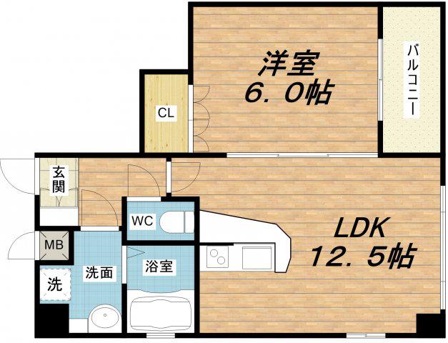 エクセレント南森町(1LDK/6階)の間取り写真