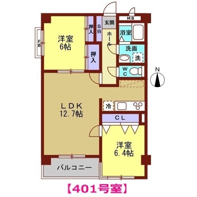 グレース中奥I(2LDK/4階)の間取り写真