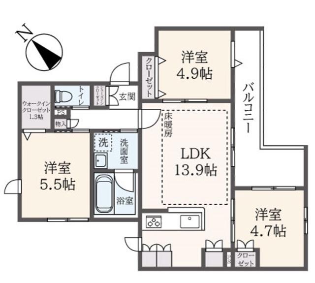セノーテ南台(3LDK/2階)の間取り写真