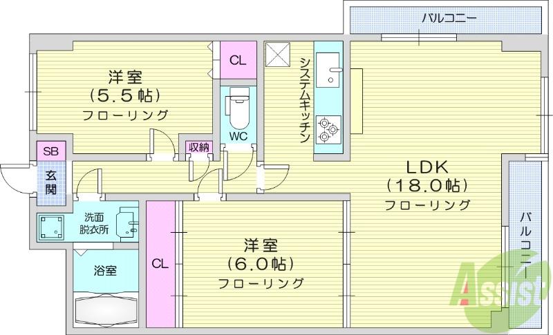 スプリングマンション高瀬(2LDK/4階)の間取り写真