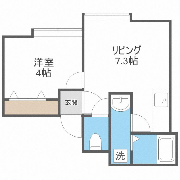 フラットJ白石本通 A(1DK/3階)の間取り写真