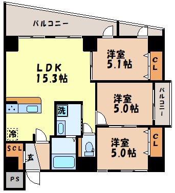 SKビル(3LDK/7階)の間取り写真