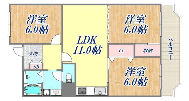 芦屋山ノ手アーバンライフ(3LDK/2階)の間取り写真